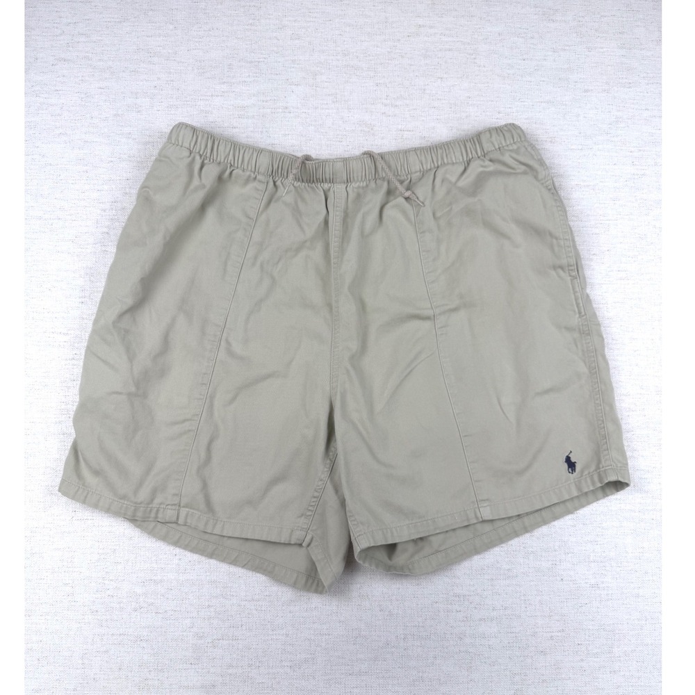 Polo Ralph Lauren Mens XL Khaki Cotton Twill Elastic Waist Shorts Tan Pony Logo